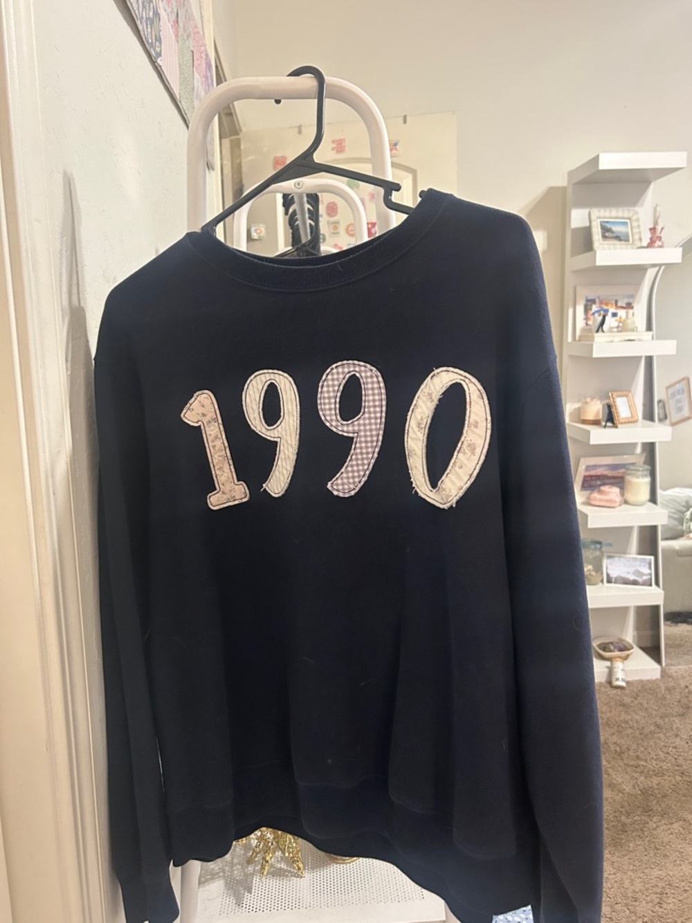 Hollister Navy Crewneck Sweater with '1990' Appliqué